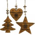 Floristik24 Vánoční ozdoba na stromeček hvězda jedle srdce imitace kůže 11cm 3ks