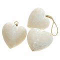 Dřevěné srdce deko věšák deko srdce k zavěšení bílé 12cm 3ks