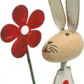 Floristik24 Velikonoční dekorace, králík z kovu, jarní dekorace, velikonoční zajíček s květinou červený, béžový V21cm 2ks