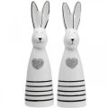 Floristik24 Keramický králík černobílý, dekorace velikonoční zajíček pár králíků se srdcem V20,5cm 2ks