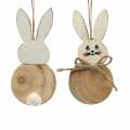 Floristik24 Velikonoční zajíček k zavěšení krémový, přírodní dřevo sortiment H10,5cm 8ks