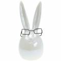Floristik24 Velikonoční zajíček s brýlemi bílá perleťová keramika V27cm