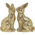 Floristik24 Dekorativní zajíček zlatý sedící, zajíček na ozdobení, pár velikonočních zajíčků, V16,5cm 2ks