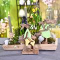 Floristik24 Zajíček maminka s dítětem, velikonoční dekorace, jaro, velikonoční zajíček ze dřeva, přírodní, zelený, žlutý V22cm