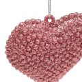 Floristik24 Srdce růžové k zavěšení se slídou 6,5cm x 6,5cm 12ks