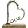 Floristik24 Stolní dekorace srdce &quot;Love&quot; na dřevěném podstavci mango kovová dekorace stříbrná