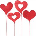Floristik24 Květinová zátka srdce, dřevěná dekorace k nalepení, Valentýn, červená ozdobná zátka, Den matek L31-33cm 24ks