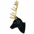 Floristik24 Dekorativní hlava jelena vločkovaná černá, zlatá 10cm x 20cm 3ks