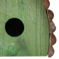 Floristik24 Závěsná dekorace ptačí budka s kulatou střechou dřevo zelená hnědá 16,5×10×17cm