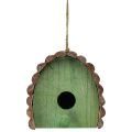 Floristik24 Závěsná dekorace ptačí budka s kulatou střechou dřevo zelená hnědá 16,5×10×17cm