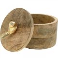 Floristik24 Šperkovnice s ptáčkem, pružina, deko krabička z mangového dřeva, pravé dřevo přírodní, zlatá V11cm Ø12cm
