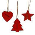 Floristik24 Dřevěný věšák hvězda, srdce, vánoční stromeček červený 6ks
