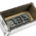 Floristik24 Cihlový tvar, cihlová krabice, dřevěná krabice s kovovým kováním starožitná povrchová úprava, bílá praná L32cm V9cm
