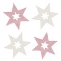 Floristik24 Dřevěná hvězda 3,5cm růžová / bílá se třpytkami 72ks