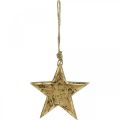 Floristik24 Hvězda na zavěšení, dřevěná dekorace se zlatým efektem, adventní 14cm × 14cm