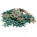 Floristik24 Dřevo sypané hvězdicově zelené, třpytivá vánoční hvězda mix 4cm 72ks
