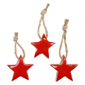 Floristik24 Dřevěné hvězdy Vánoční ozdoby na stromeček červené, přírodní ozdobné hvězdičky 5cm 24ks