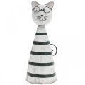 Floristik24 Kočka s brýlemi, ozdobná figurka na umístění, figurka kočky kovová černobílá V16cm Ø7cm