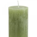 Floristik24 Jednobarevné svíčky olivově zelené sloupové svíčky 50×100mm 4ks