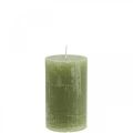 Floristik24 Jednobarevné svíčky olivově zelené sloupové svíčky 60×100mm 4ks
