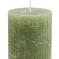 Floristik24 Jednobarevné svíčky olivově zelené sloupové svíčky 70×100mm 4ks