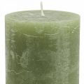 Floristik24 Jednobarevné svíčky olivově zelené sloupové svíčky 85×120mm 2ks