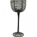 Floristik24 Stojan na čajovou svíčku černá kovová ozdobná sklenice na víno Ø10cm H26,5cm