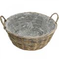 Floristik24 Košík s uchy, pletená dřevěná nádoba, miska na rostliny přírodní, bílá mytá V18,5cm Ø51cm