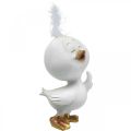 Floristik24 Veselé Velikonoce kuřátko, kachna s peřím, velikonoční dekorace kuřátko bílé, zlaté V14cm