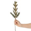 Umělá jedlová větvička se zlatými mini vánočními ozdobami, 46 cm, 2 kusy | Floristik24.cz