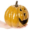Keramická dýně s obličejem, LED dekorace, Halloween, 19 cm | Floristik24.cz