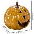 Keramická dýně s obličejem, LED dekorace, Halloween, 19 cm | Floristik24.cz