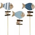 Floristik24 Námořní ozdobné špunty, rybičky a mušle na špejli, mořské dekorace, dřevěné rybičky 6ks