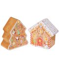 Floristik24 Vánoční plechovka, plechovka na sušenky, vánoční stromeček a domeček, vzhled perníku, 14 cm, 2 kusy
