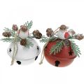 Floristik24 Zvonky s červenkami, ptačí dekorace, zima, dekorace zvonky na Vánoce bílá / červená Ø9cm H10cm sada 2 ks