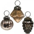 Floristik24 Mini vánoční koule, diamant / koule / kužel, mix skleněných přívěsků, starožitný vzhled Ø3–3,5 cm V4,5–5,5 cm 9ks