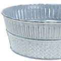 Floristik24 Zinková miska s pleteným vzorem šedá, praná bílá Ø23cm H10cm