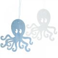 Floristik24 Chobotnice k zavěšení modrá, bílá dřevěná chobotnice Námořní letní dekorace 8ks