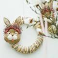 Floristik24 Velikonoční dekorace králičí hlava na zavěšení slámy V51cm