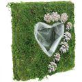 Rostlinný polštářek srdce mech a šišky, praný bílý 25 × 25 cm