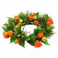 Umělý věnec z Physalis, oranžový a zelený, Ø28cm, podzimní dekorace | Floristik24.cz