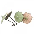 Floristik24 Deštníky na zavěšení, jarní dekorace, deštník, kovová dekorace růžová, zelená V12,5cm Ø9cm 4ks