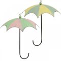 Floristik24 Kovové deštníky, pružinové, závěsné deštníky, podzimní dekorace růžová/zelená, modrá/žlutá V29,5cm Ø24,5cm sada 2 ks