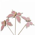 Floristik24 Růžové motýlkové dekorační tyčinky dřevěné 7,5cm 28cm 12ks