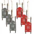 Floristik24 Dřevěné sáňky, zimní dekorace na zavěšení, dekorace na advent šedá / červená L13cm 6ks