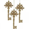 Floristik24 Dekorační klíč, vánoční ozdoba se třpytkami, ozdoby na vánoční stromeček Zlatá V15,5cm 12ks