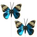 Floristik24 Motýlí modrý 7,5cm lesklý 4ks