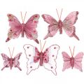 Floristik24 Deco motýlci s klipem, motýlci peří růžoví 4,5–8cm 10ks