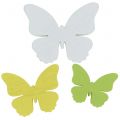 Floristik24 Dřevěný motýl bílý / žlutý / zelený 3cm - 5cm 48ks