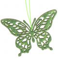 Floristik24 Dekorační věšák motýlek zelený třpyt8cm 12ks